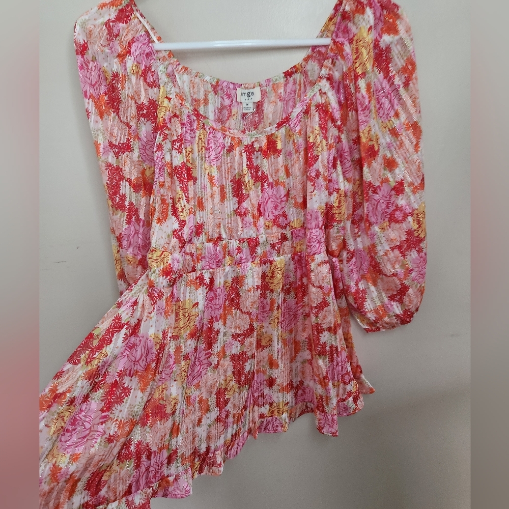 Women's Umgee Floral Print Top Sz Medium NWT - Picture 4 of 9